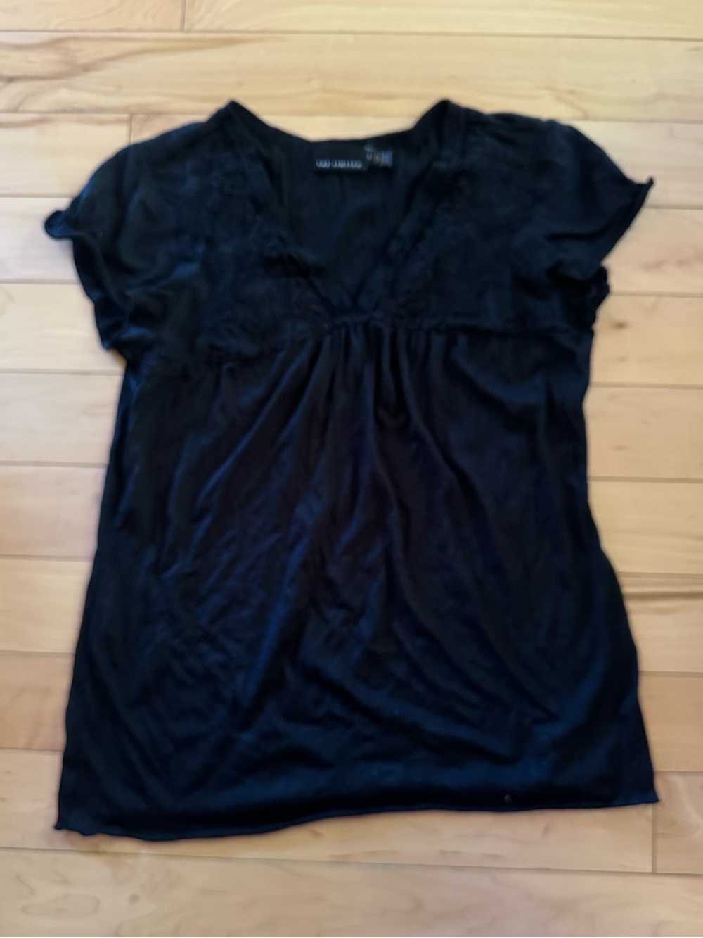 The Limited Black V-Neck Short Sleeve Lace Trim Top